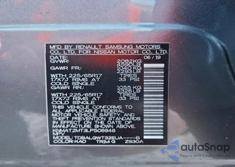 2020 Nissan Rogue S z USA, uszkodzony, nr VIN KNMAT2MT3LP506946